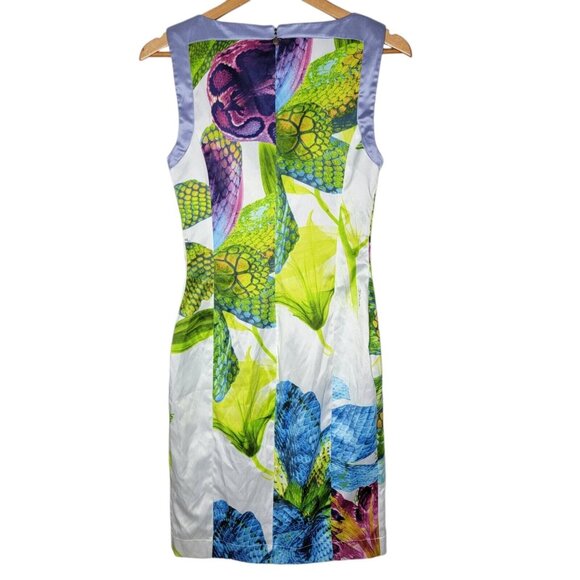 Just Cavalli Purple / Green Floral Print Satin Sheath Dress Size 44 / 8 - Picture 2 of 6